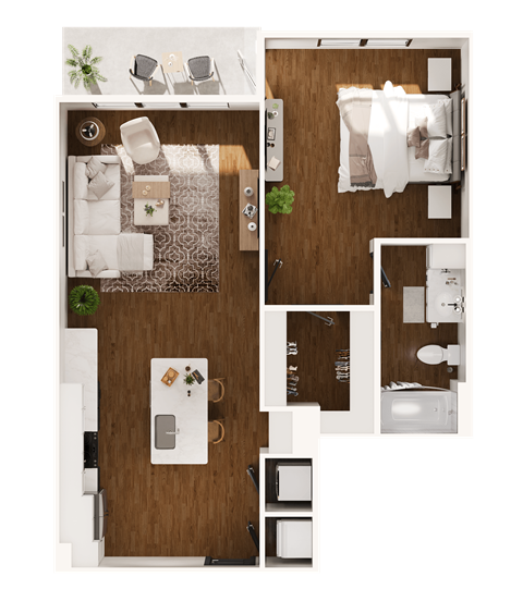 Floor plan for 1 bed, 1 bath, 804 sqft